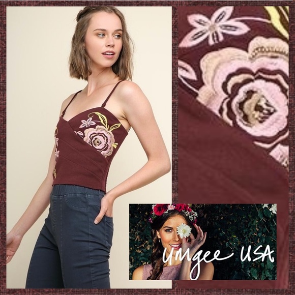 BNWT- Umgee Embroidered Beaded Crop Top: Adjustable - Picture 1 of 6